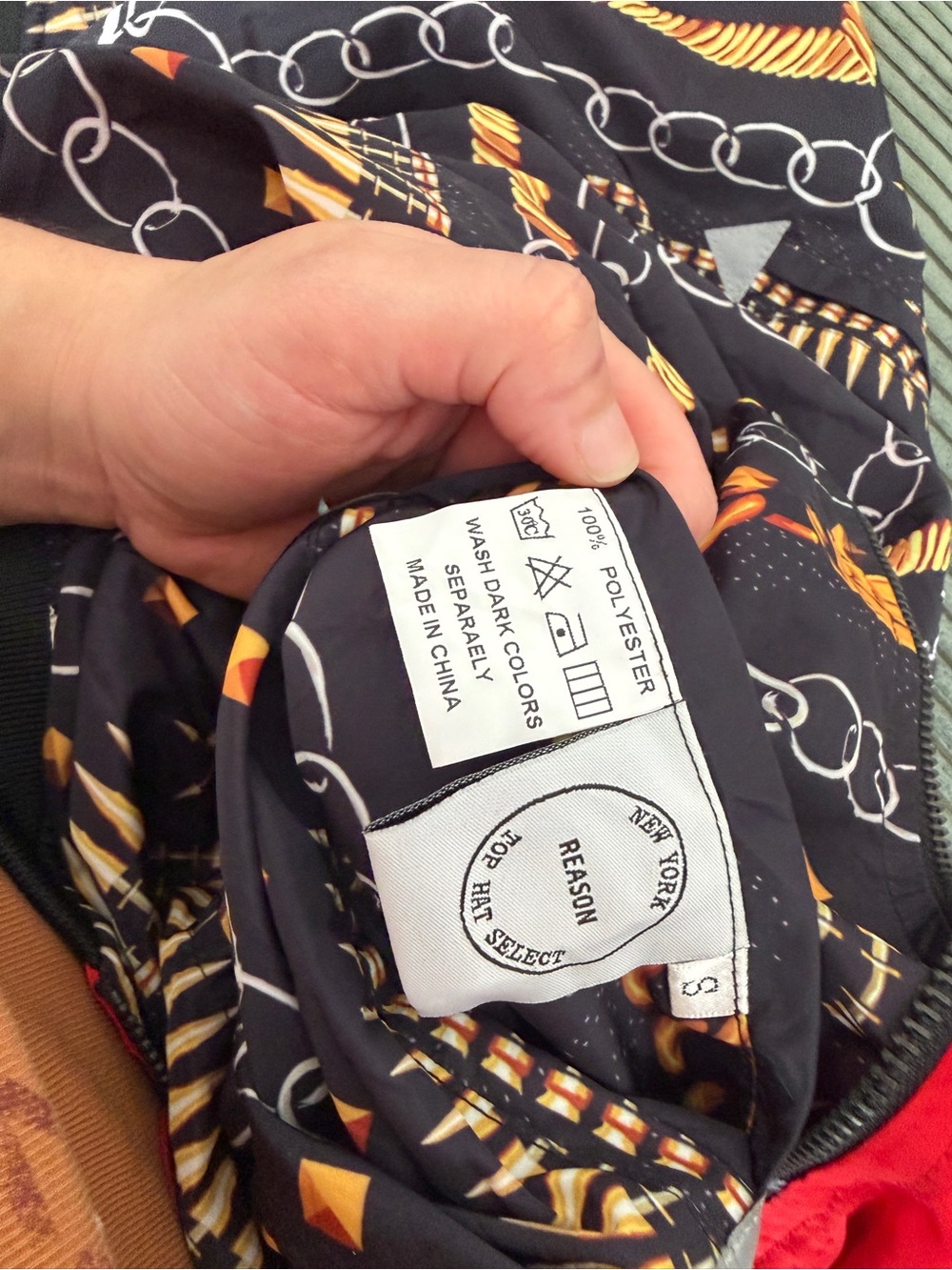 Reason Black Bomber Jacket with Gold Chain Print - Picture 5 of 5